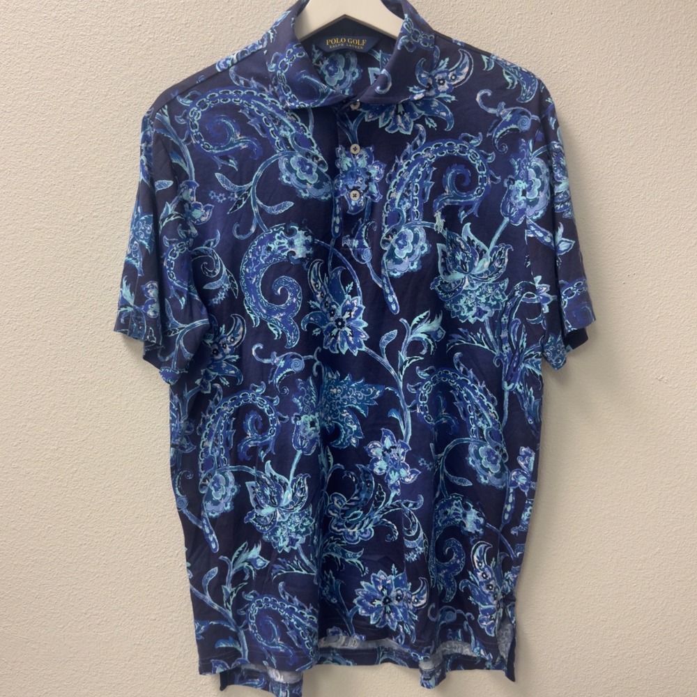 Polo Golf‎ Ralph Lauren Polo Shirt Mens M Blue Paisley Floral Short Sleeve